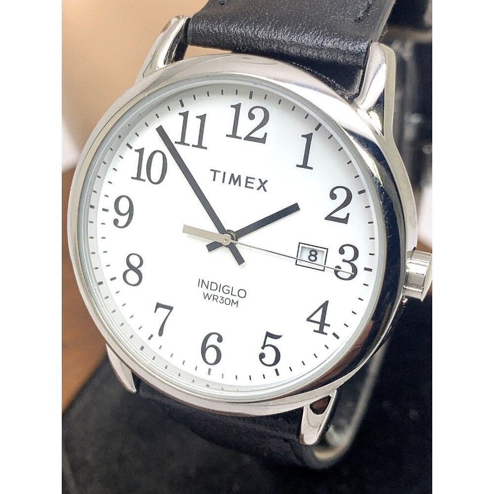 Timex Men's Watch TW2V68800 Quartz Indiglo White Dial Black Leather Band…
